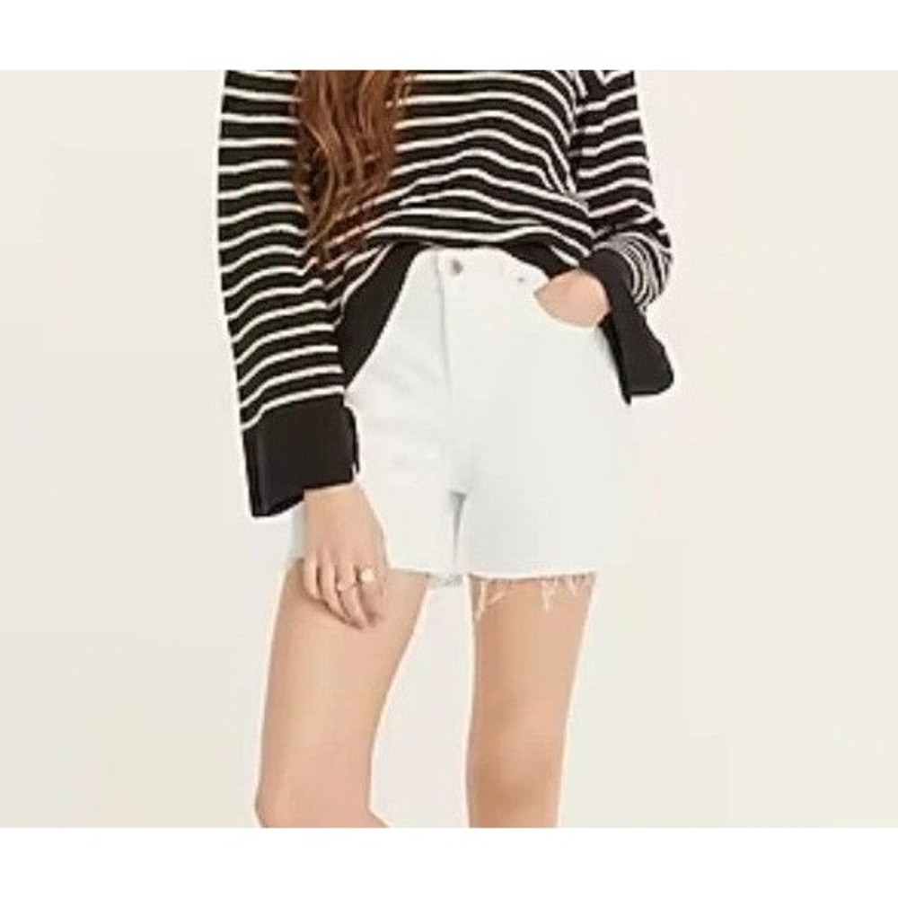 J.Crew High-Rise Denim Shorts White Raw Hem Size 31 Stretch Cutoff